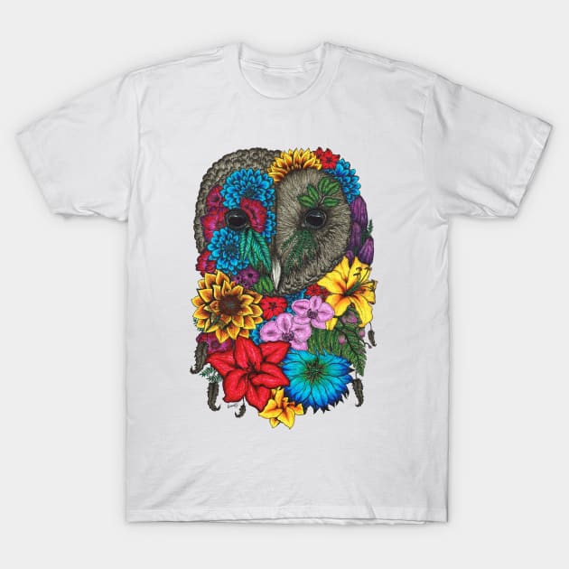 Floral Owl Color White Background T-Shirt by SamuelJ